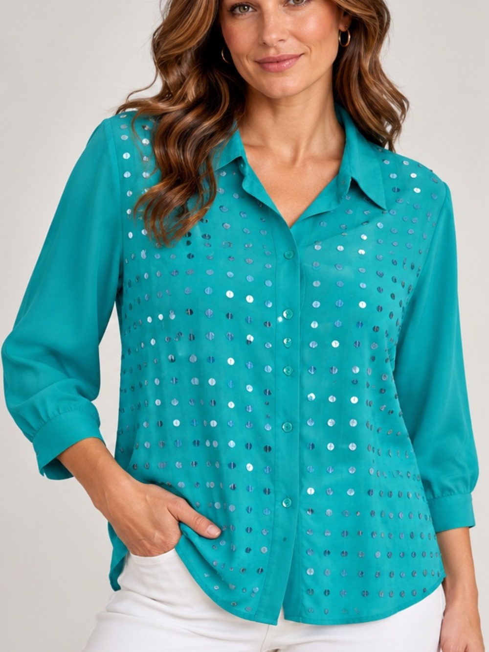Diane Gilman 100% silk sequin blouse.